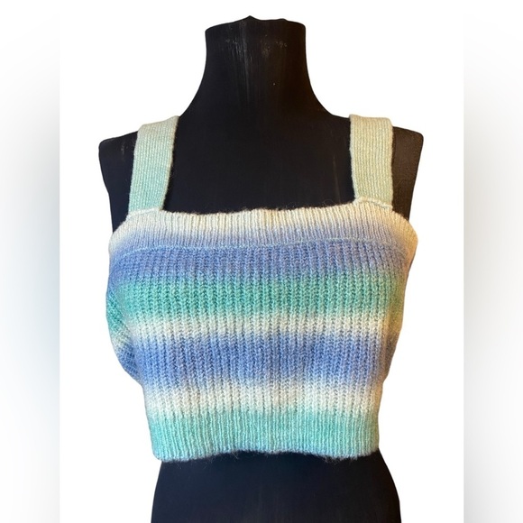 Bailey Rose Blue/Green Cropped Sweater Tank Top Large - Picture 7 of 11